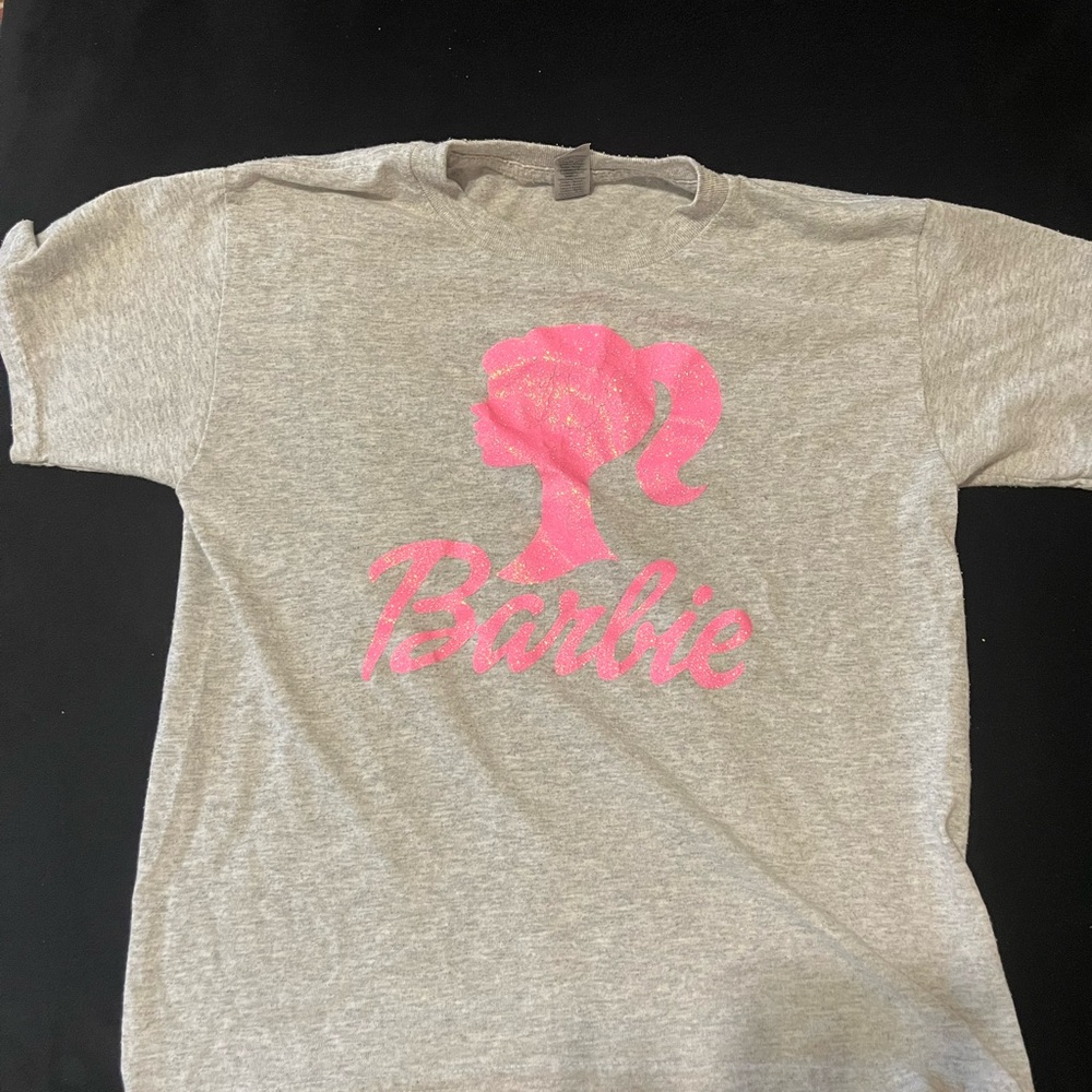 Barbie Kids Tee in Gray with Pink Logo